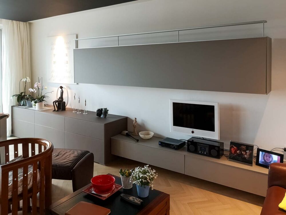 Meubles de salon et TV en verre gris mat haut de gamme