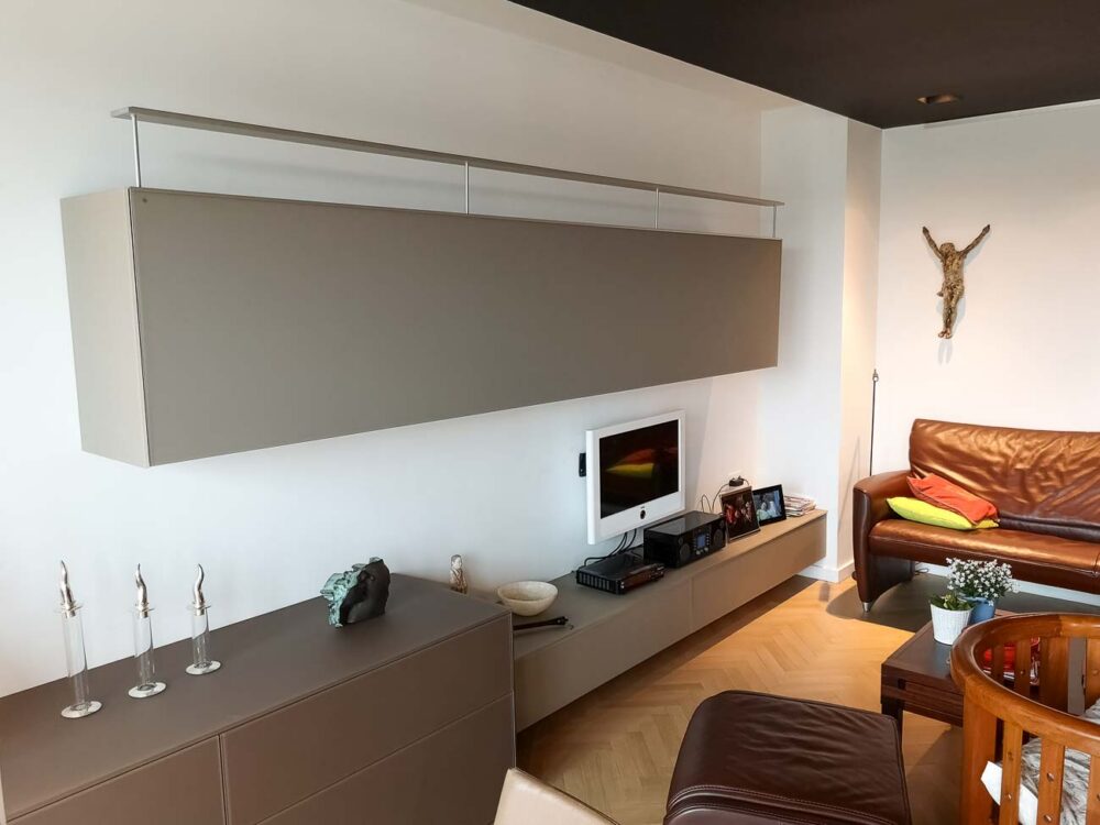 Meubles de salon et TV en verre gris mat d'exception